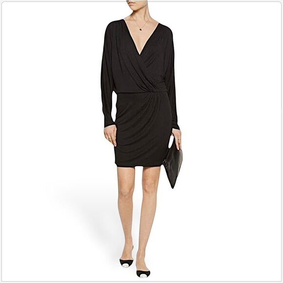 Haute Hippie Black Draped Wrap Effect Modal Knit Dolman Sleeve Dress NEW NWT S - Picture 1 of 6